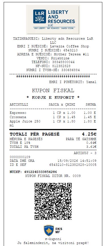 Signed fiscal receipt with citizen QR verification